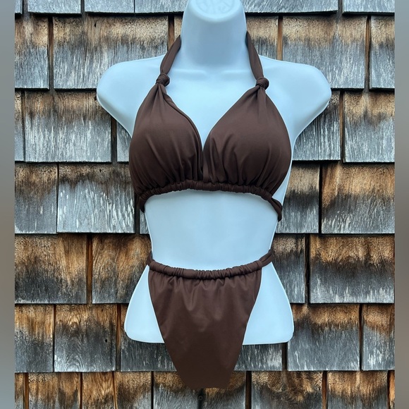 Women's Two-Piece Halter Bikini Swimsuit – Brown – Size XL – Sexy Bandage Style - Picture 3 of 8